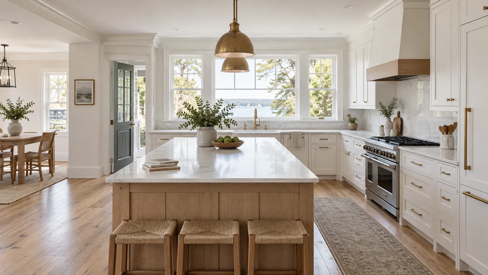 Illustrative view of a newly renovated kitchen with dust-free counters, cabinetry and floors.